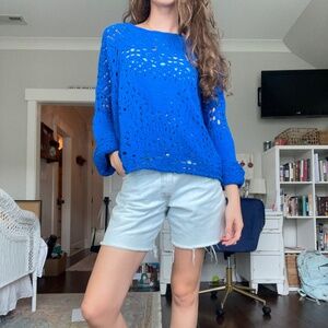 Free People Crochet Blue Sweater